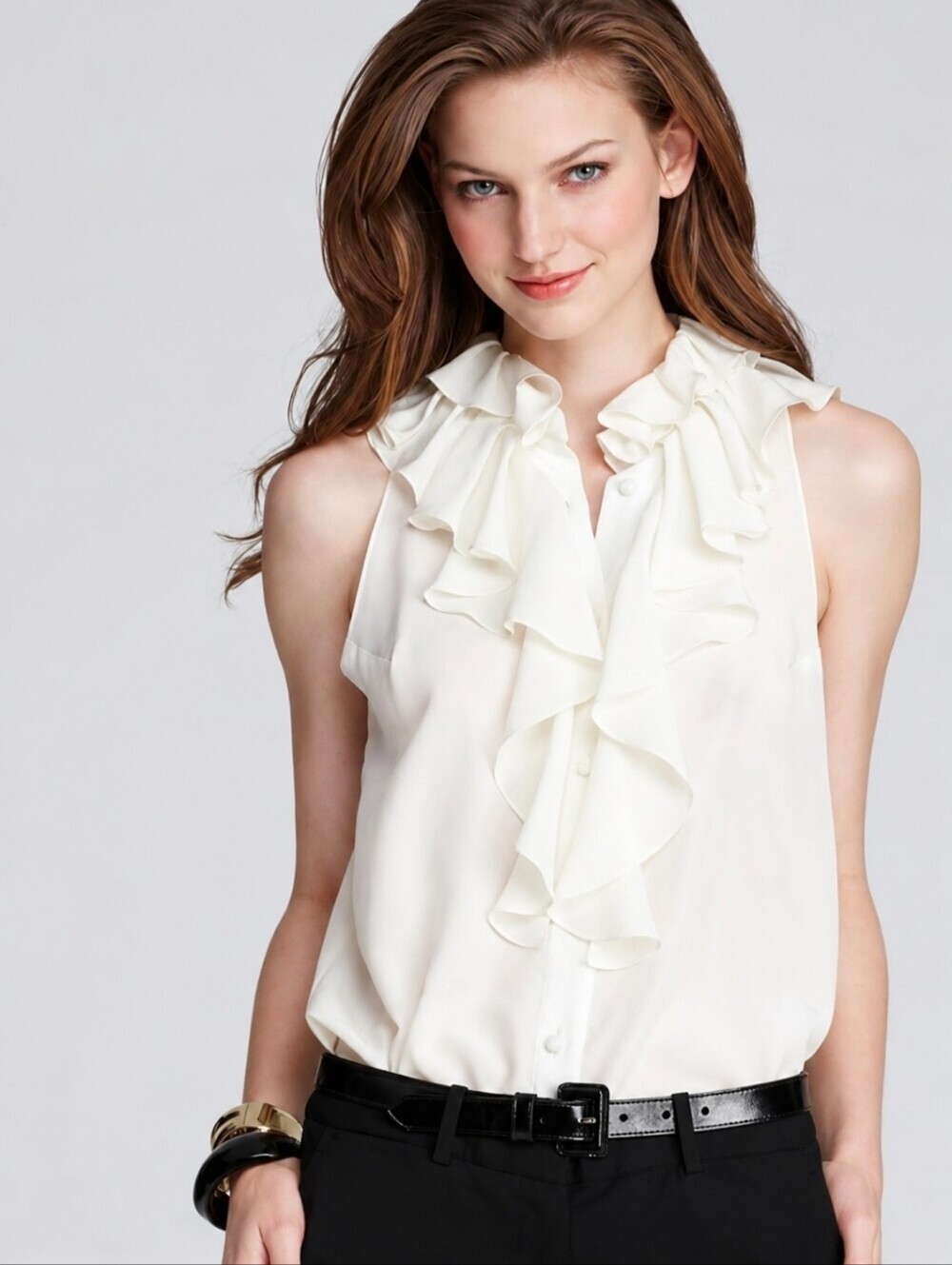 ❤️ NWOT! CYNTHIA STEFFE SILK LORETTE RUFFLE FRONT SLEEVELESS BLOUSE / TOP, 6